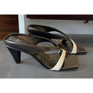 Women's Sandals Shoes Slip-Ons Heels Black White Size 6.5 M By Request Brand